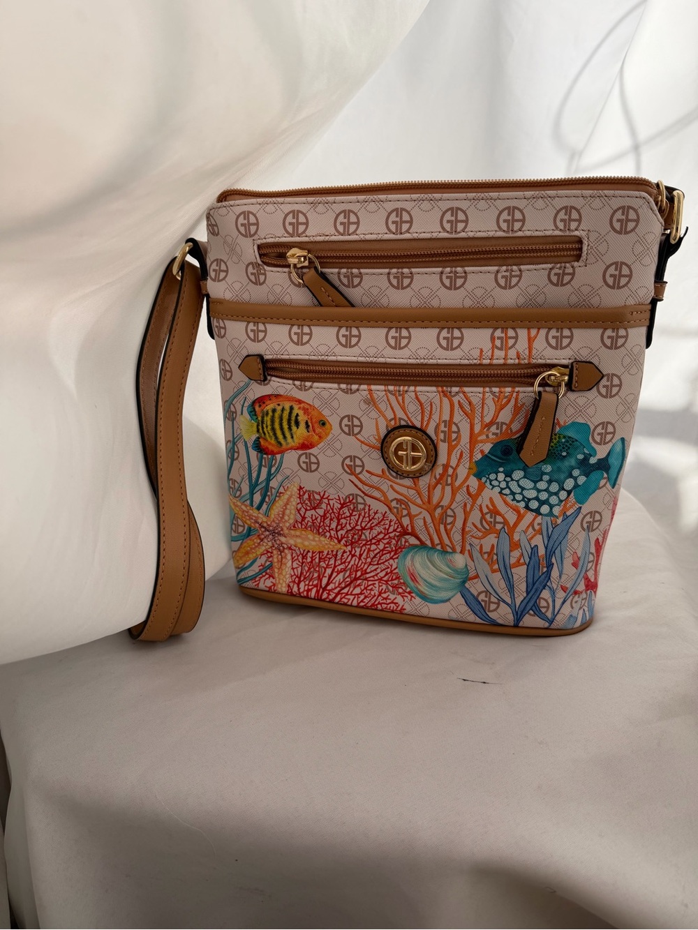 Giani Bernini Aquatic Marine Life Crossbody Bag Under The Sea Cream Tan